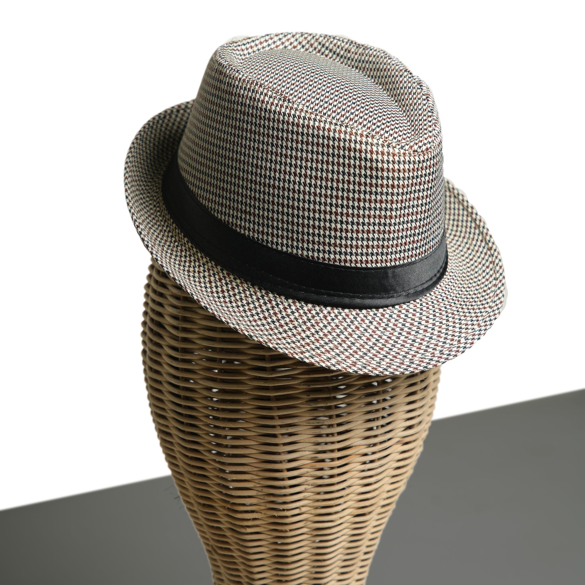 Chokore Fedora Hat in Houndstooth Pattern (Light Grey)
