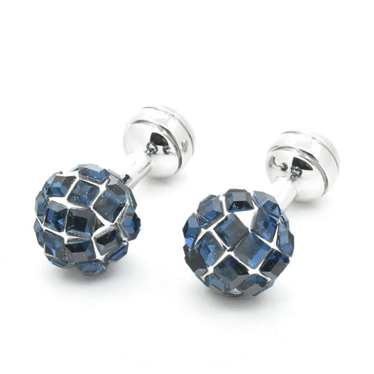Blue Crystal Sphere Silver Brass Cufflinks – Festive & Wedding Wear
