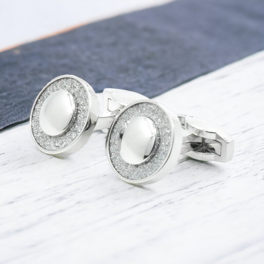 Crystal Halo Silver Brass Cufflinks – Wedding & Party Wear