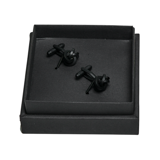 Matte Black Knot Brass Cufflinks – Modern Elegant Wear