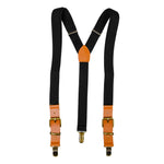 Chokore Chokore Men's Orange and Green Silk  Cravat Chokore Y-shaped Suspenders with Leather detailing and adjustable Elastic Strap (Black)