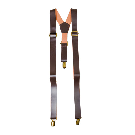 Chokore Y-shaped Vegan Leather Suspenders, 3 Clips (Chocolate Brown)