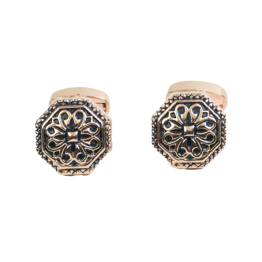 Antique Octagonal Floral Brass Cufflinks – Festive & Formal Wear