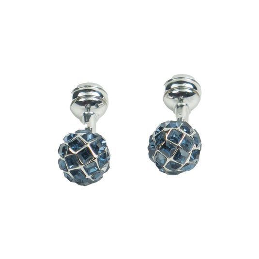 Blue Crystal Sphere Silver Brass Cufflinks – Festive & Wedding Wear