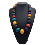 Chokore Chokore Round Beach Bag in Blue Chokore Wooden Beads Long Necklace
