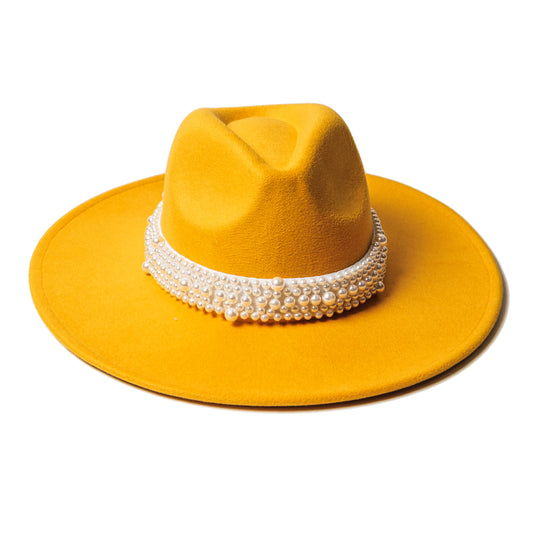 Chokore Pearl embellished Fedora Hat (Yellow)