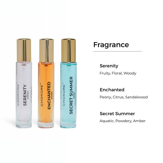 Serenity · Enchanted · Secret Summer | 3 x 15ml Perfume Combo For Women | (Morning / All Day)