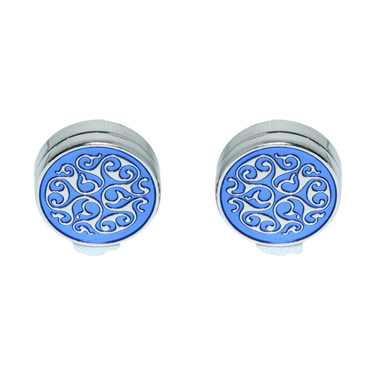 Blue Enamel Filigree Brass Cuff Buttons – Easy-Fit Elegant Wear