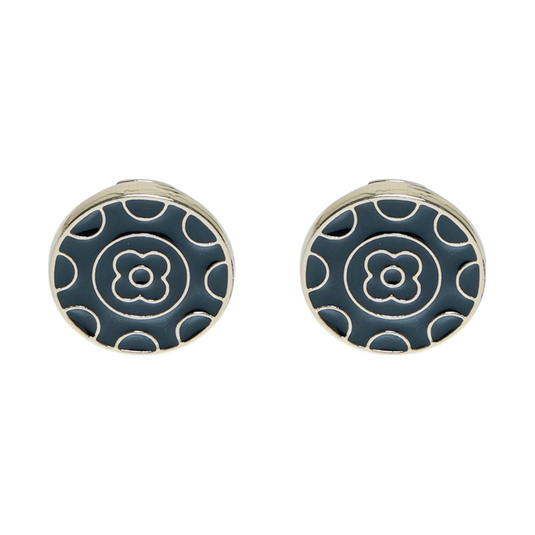 Black Enamel Floral Gold Brass Cuff Buttons – Easy-Fit Formal Wear