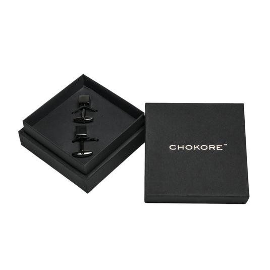 Gunmetal Square Brass Cuff Buttons – Easy-Fit Modern Formal Wear