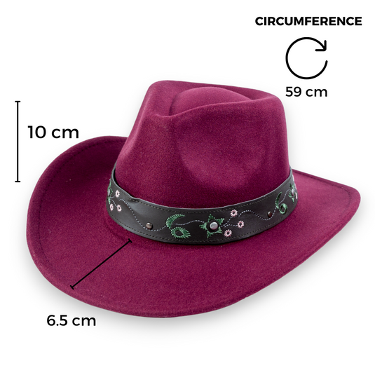 Chokore Tibetan Style Embroidered Cowboy Hat (Wine Red)