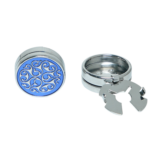 Blue Enamel Filigree Brass Cuff Buttons – Easy-Fit Elegant Wear
