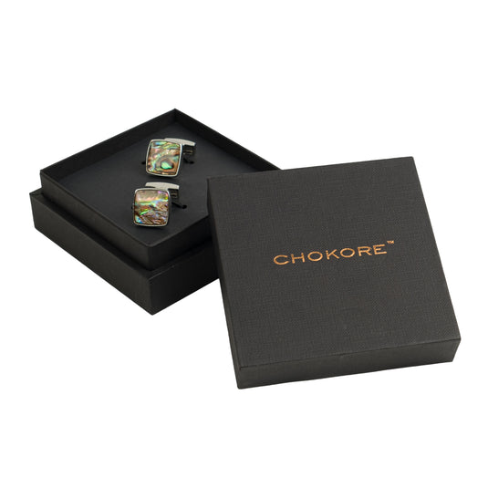 Natural Abalone Shell Stone Square Silver Brass Cufflinks – Luxury & Formal Wear