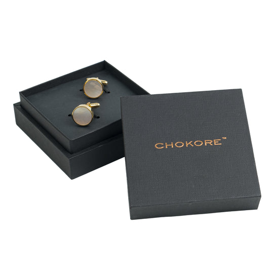 Mother of Pearl Gold Brass Round Cufflinks – Luxury & Formal Wear