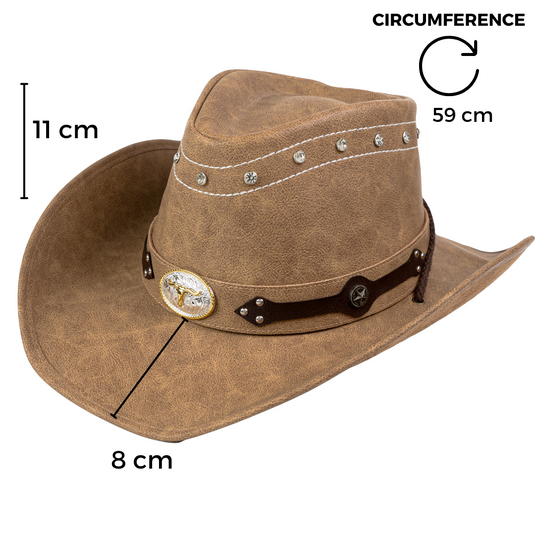 Chokore PU Leather Cowboy Hat with Ox Head (Camel)