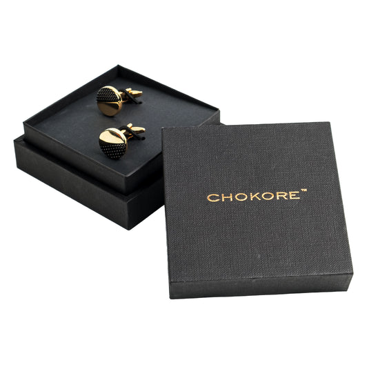 Half-Textured Gold & Black Brass Cufflinks – Modern Formal Wear