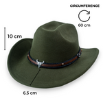 Chokore Chokore PU Leather Cowboy Hat with Ox Head (Camel) Chokore American Cowhead Cowboy Hat (Forest Green)