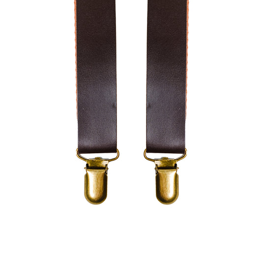 Chokore Y-shaped Vegan Leather Suspenders, 3 Clips (Chocolate Brown)