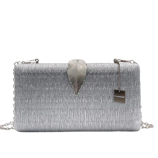 Chokore Chokore Shimmery Leaf Clutch/Handbag (Silver)