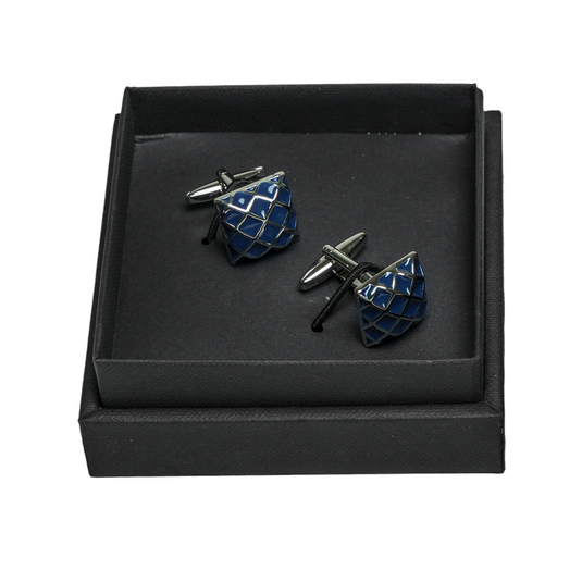 Blue Enamel Checkered Brass Cufflinks – Modern Formal Wear