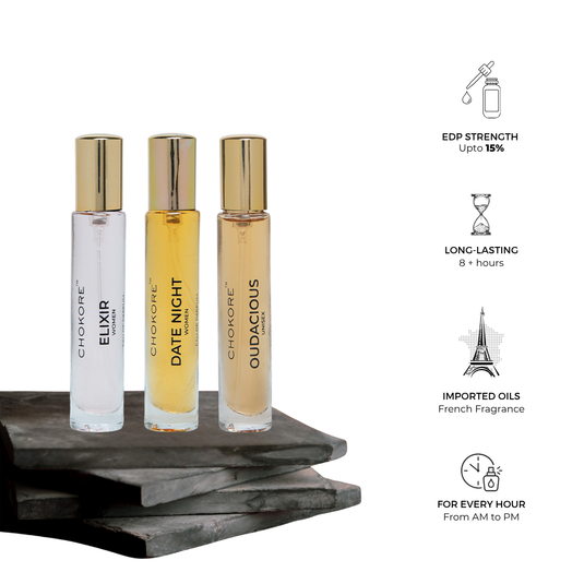Elixir · Date Night · Oudacious | 3 x 15ml / 20ml Perfume Combo For Women | (Evening / Night)