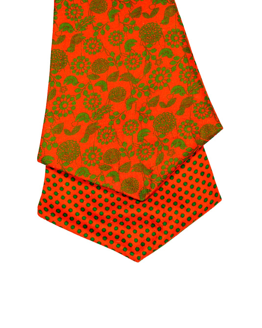 Chokore Red & Green Silk Birds Reversible Cravat