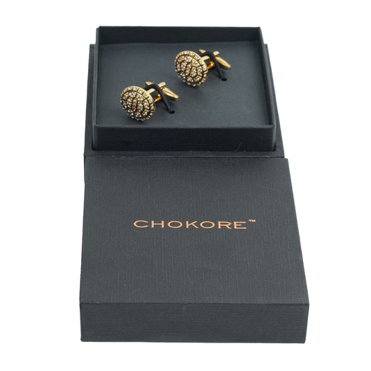 Chokore Gold Mosaic Crystal Brass Cufflinks – Luxurious Festive Wear