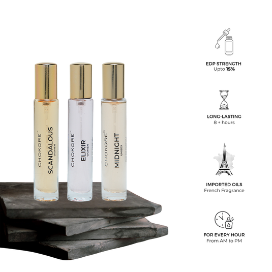 Scandalous · Elixir · Midnight | 3 x 15ml Perfume Combo For Women | (Evening / Night)