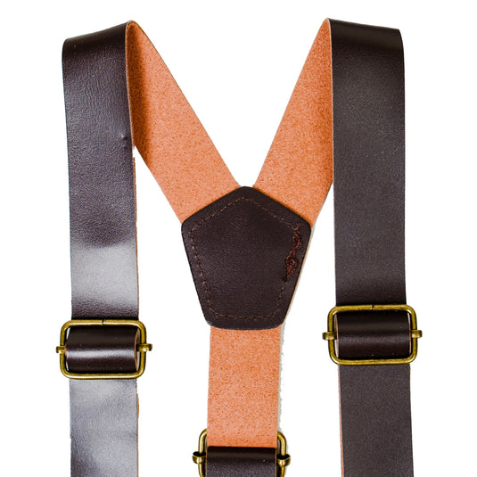 Chokore Y-shaped Vegan Leather Suspenders, 3 Clips (Chocolate Brown)