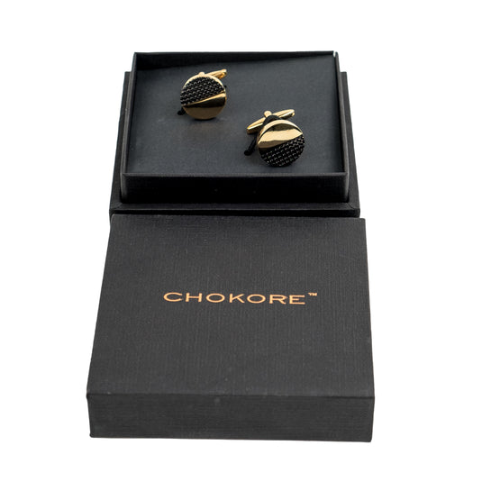 Half-Textured Gold & Black Brass Cufflinks – Modern Formal Wear