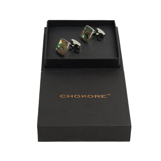 Natural Abalone Shell Stone Square Silver Brass Cufflinks – Luxury & Formal Wear