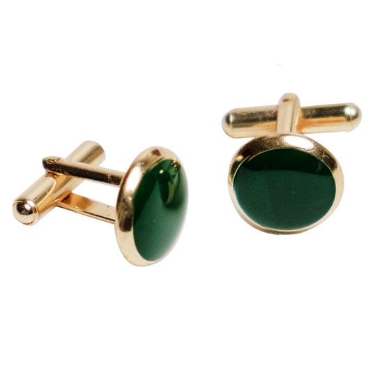 Chokore Round Gold Cufflinks (Green)