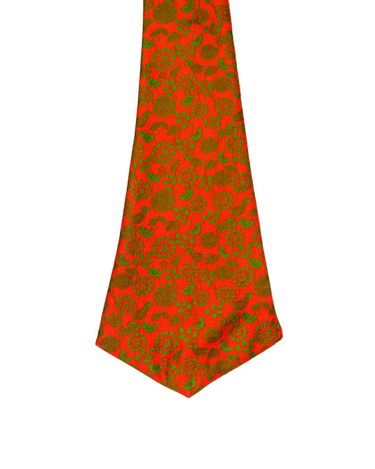 Chokore Red & Green Silk Birds Reversible Cravat