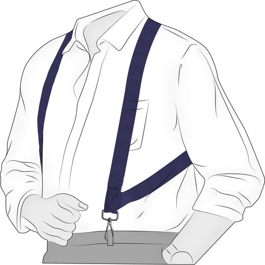 Chokore X-shaped Snap Hook Suspenders, 2 Clips (Navy Blue)