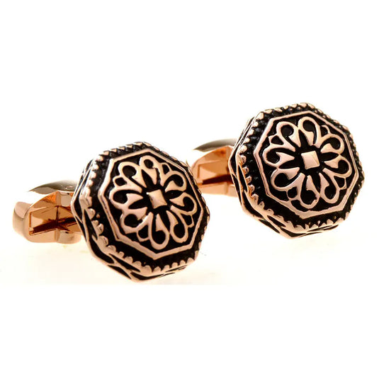 Antique Octagonal Floral Brass Cufflinks – Festive & Formal Wear