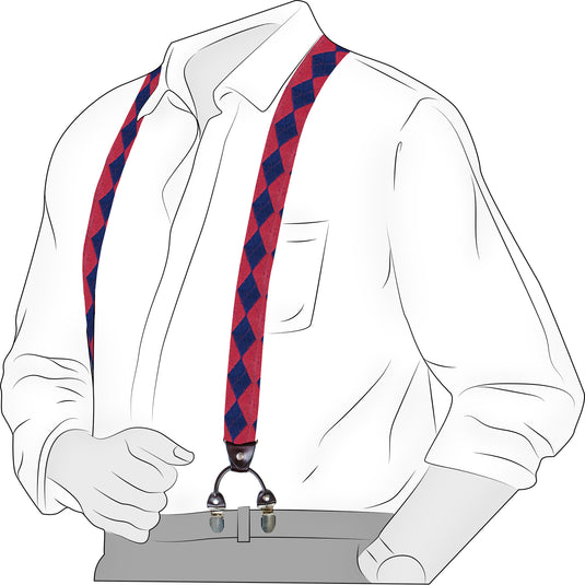 Chokore Y-shaped Suspenders, 6 Clips (Red & Navy Blue)