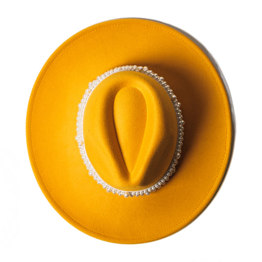 Chokore Pearl embellished Fedora Hat (Yellow)