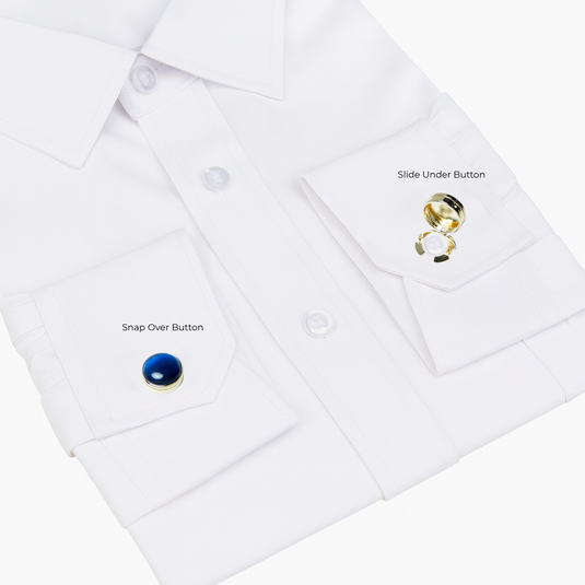 Blue Stone & Gold Brass Cuff Buttons – Easy-Fit Luxurious Wear