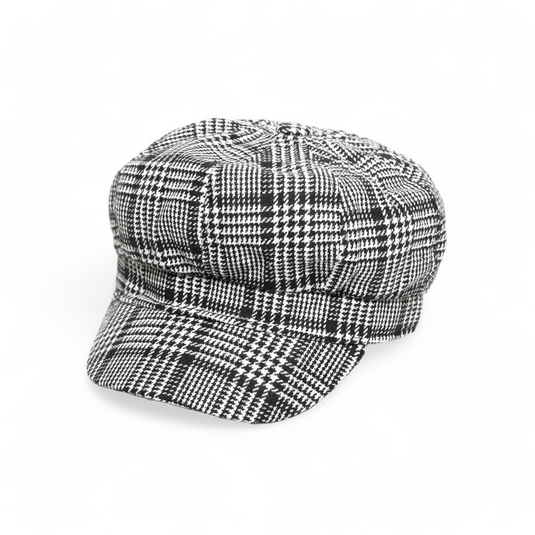 Chokore Vintage Houndstooth Newsboy Cap (Black)