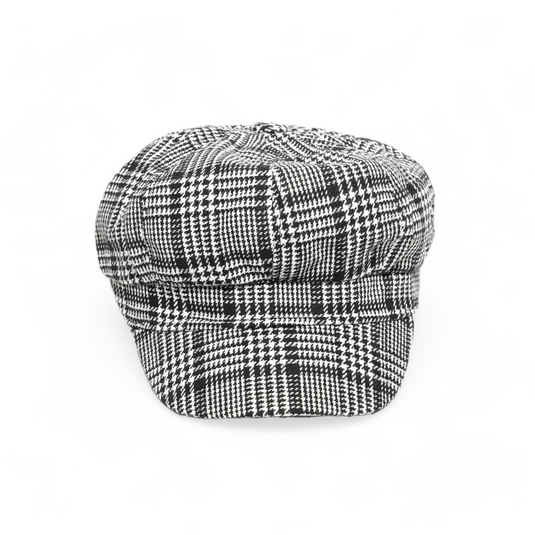 Chokore Vintage Houndstooth Newsboy Cap (Black)