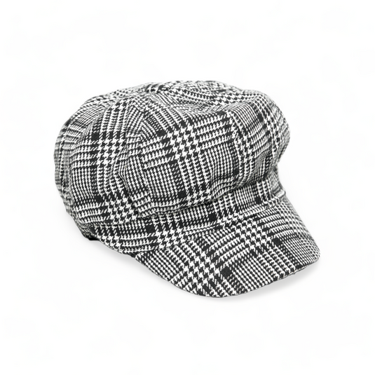 Chokore Vintage Houndstooth Newsboy Cap (Black)