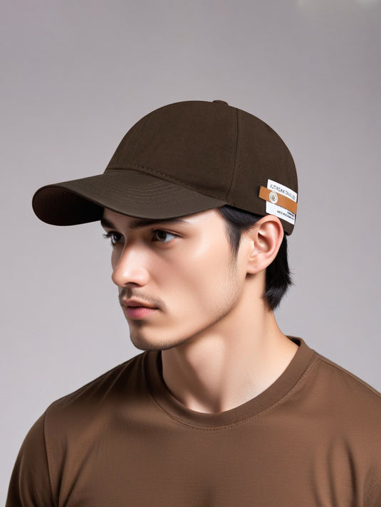 Chokore Curved Brim Leather Label Baseball Cap (Brown)