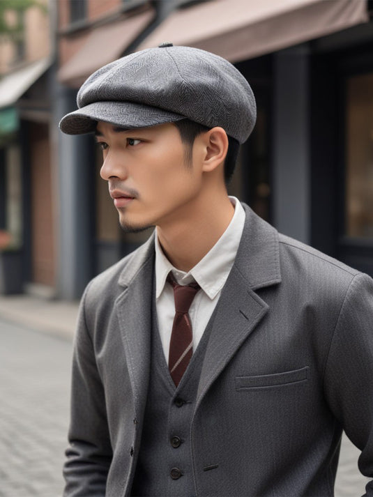 Chokore Herringbone Vintage Baker Boy Cap (Dark Gray)