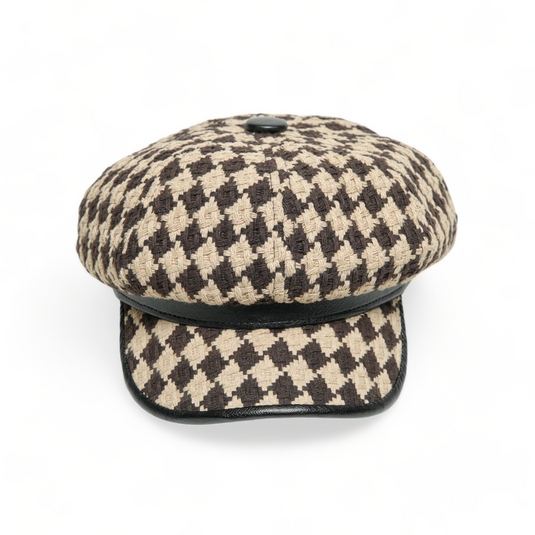 Chokore Vintage Checkerboard Beret Cap (Khaki & Brown)