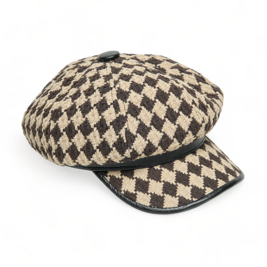 Chokore Vintage Checkerboard Beret Cap (Khaki & Brown)