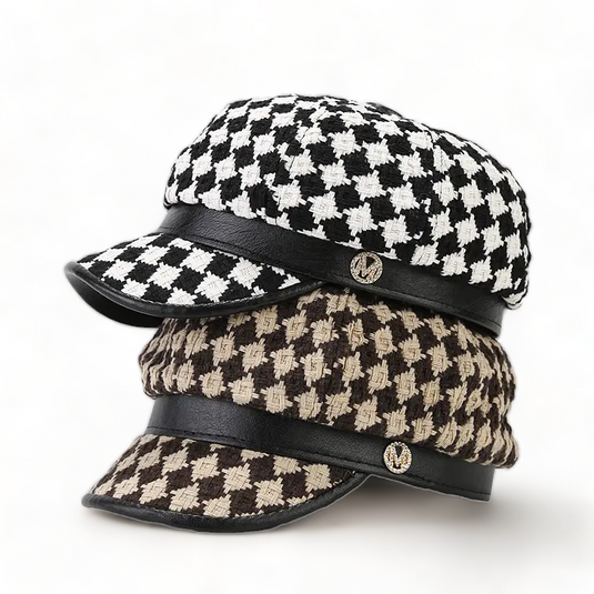 Chokore Vintage Checkerboard Beret Cap (Khaki & Brown)
