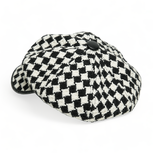Chokore Vintage Checkerboard Beret Cap (Black & White)