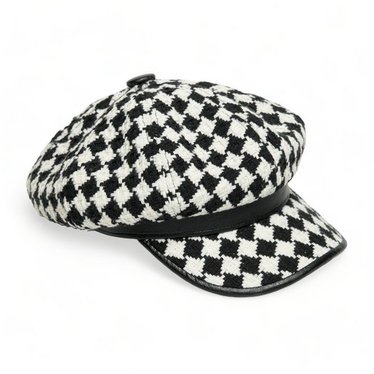 Chokore Vintage Checkerboard Beret Cap (Black & White)