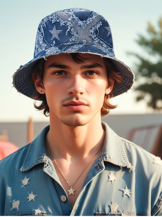 Chokore Distressed Pattern Denim Bucket Hat