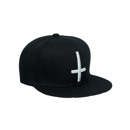 Chokore Chokore Korean Cross Embroidered Flat Brim Cap (Black)